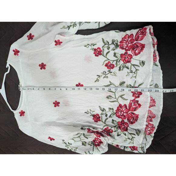 Gorgeous gauzy white peasant style blouse w/red floral embroidery by Kindred PS - Picture 7 of 7